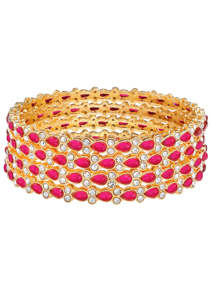 Gold Plated Ruby Crystal Classic Bangle Set