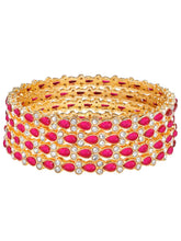 Gold Plated Ruby Crystal Classic Bangle Set