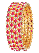 Gold Plated Ruby Crystal Classic Bangle Set