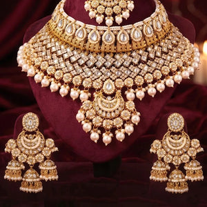 Gold Plated Kundan Pearl Bridal Jewellery Set