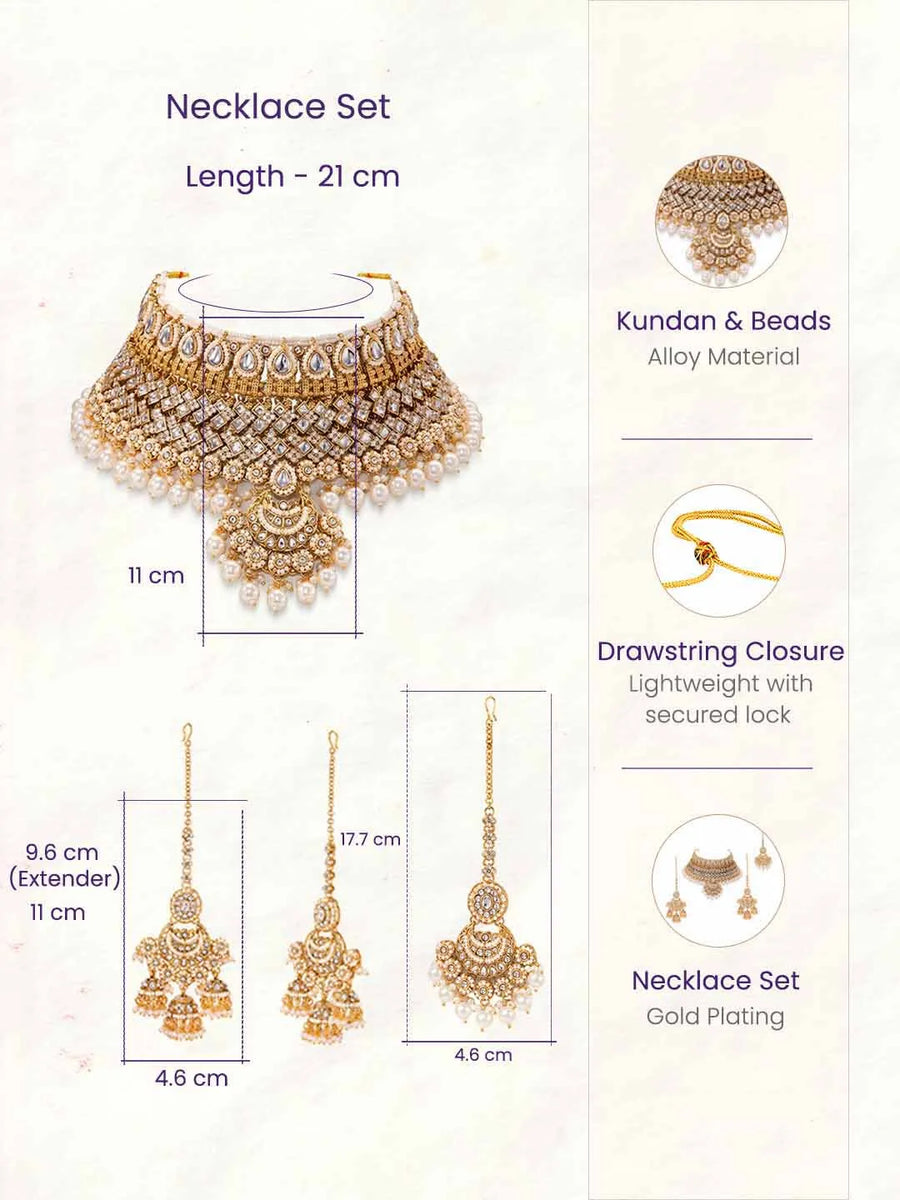 Gold Plated Kundan Pearl Bridal Jewellery Set