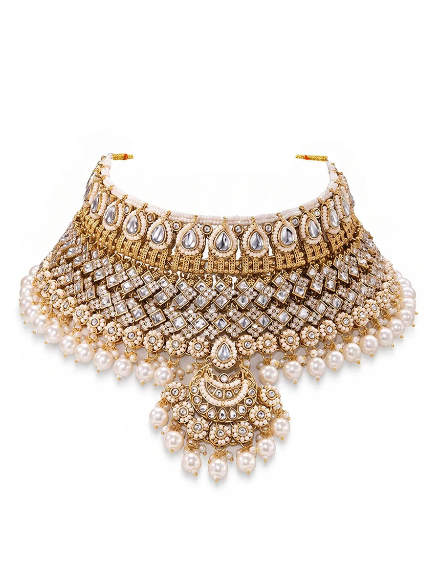 Gold Plated Kundan Pearl Bridal Jewellery Set