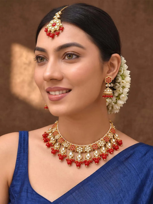 Gold Plated Red Kundan Splendor Set