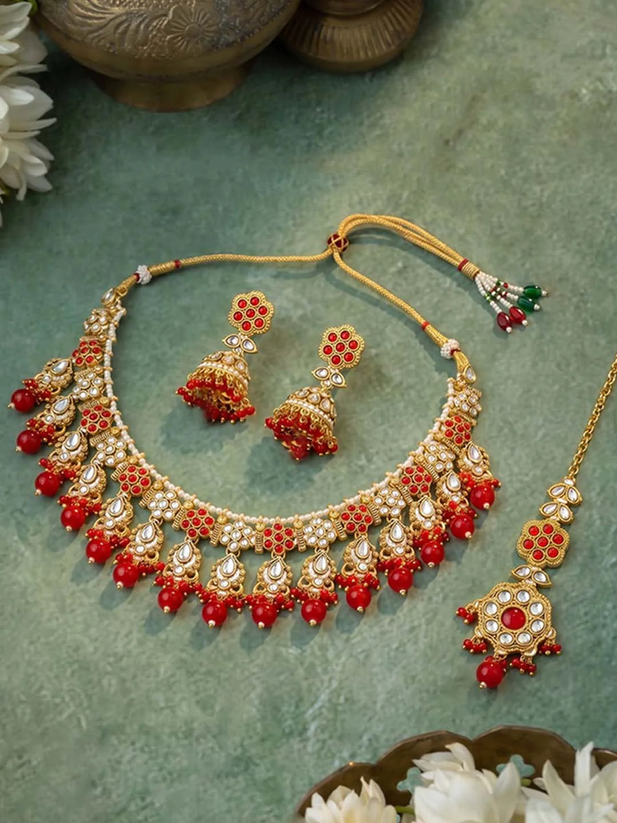 Gold Plated Red Kundan Splendor Set