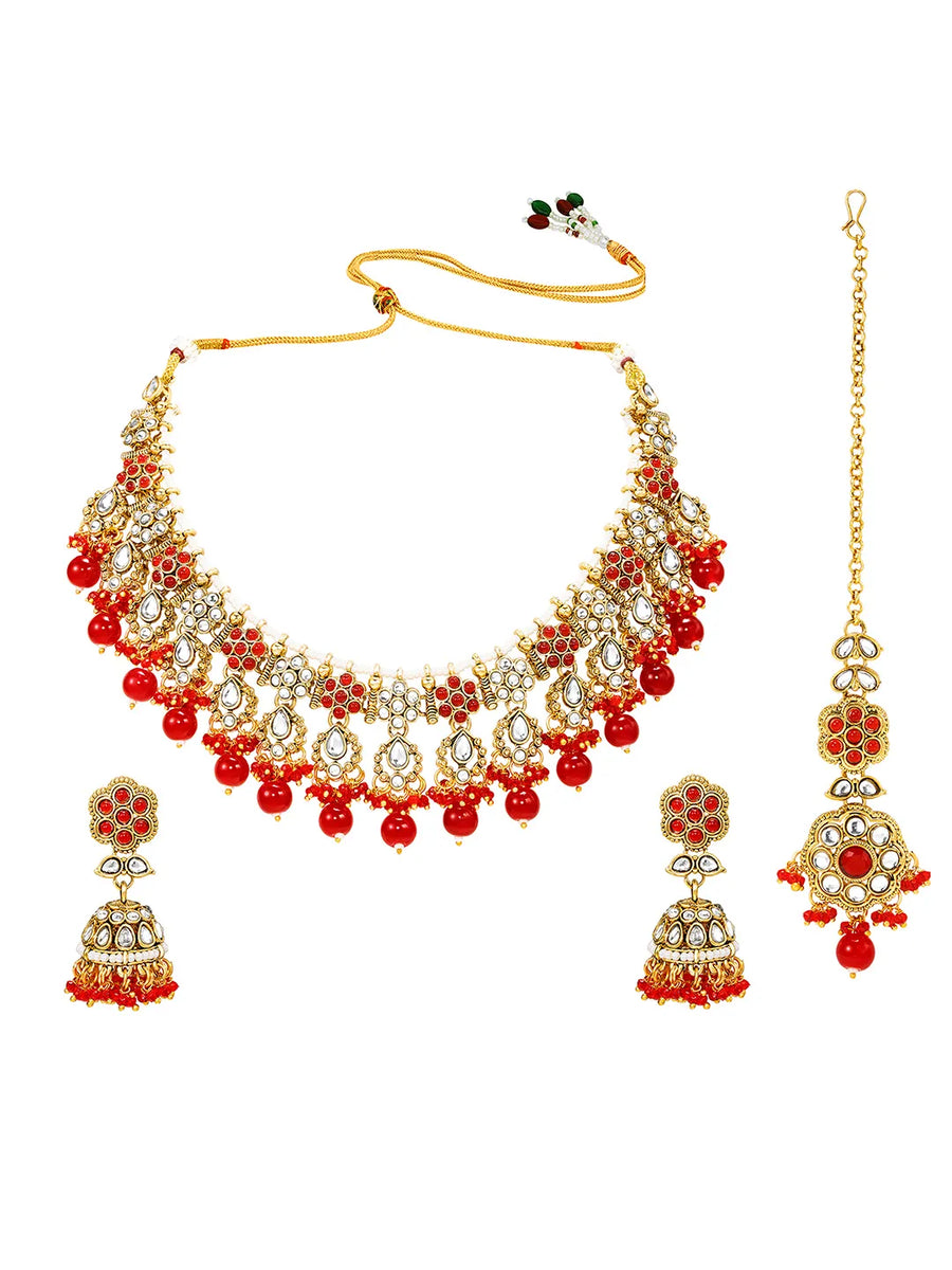 Gold Plated Red Kundan Splendor Set