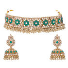 Gold Plated Green Stone Choker Necklace Set