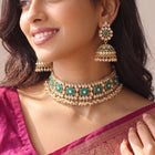 Gold Plated Green Stone Choker Necklace Set