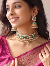 Gold Plated Green Stone Choker Necklace Set