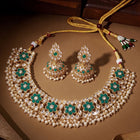 Gold Plated Green Stone Choker Necklace Set
