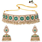 Gold Plated Green Stone Choker Necklace Set