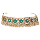 Gold Plated Green Stone Choker Necklace Set