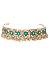Gold Plated Green Stone Choker Necklace Set