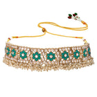 Gold Plated Green Stone Choker Necklace Set