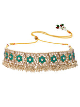 Gold Plated Green Stone Choker Necklace Set