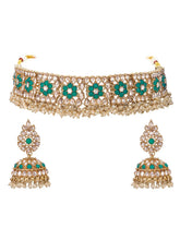 Gold Plated Green Stone Choker Necklace Set