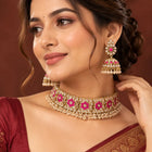 Gold Plated Red Crystal Ornate Necklace Set