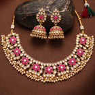 Gold Plated Red Crystal Ornate Necklace Set
