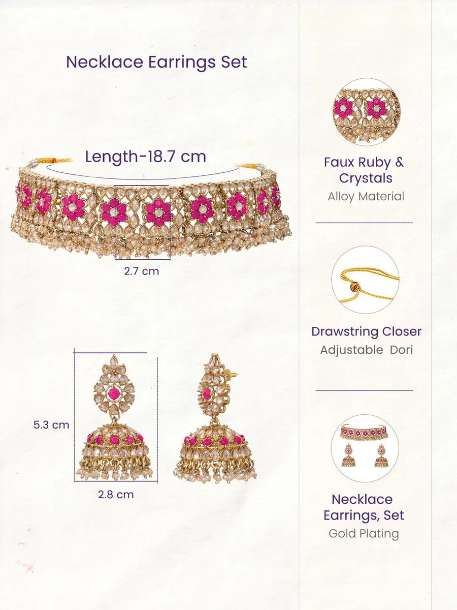 Gold Plated Red Crystal Ornate Necklace Set