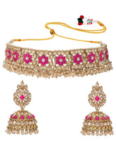Gold Plated Red Crystal Ornate Necklace Set