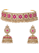 Gold Plated Red Crystal Ornate Necklace Set