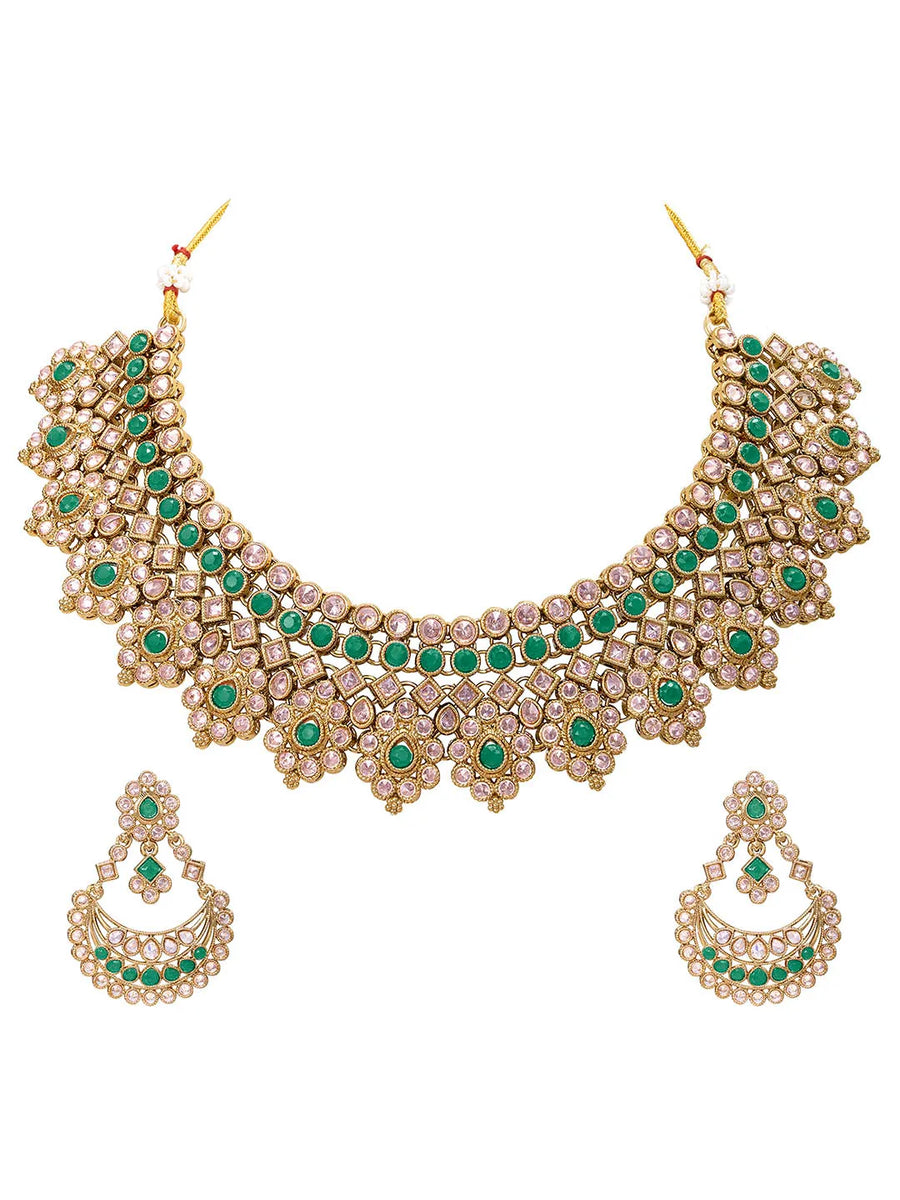 Gold Plated Green Crystal Traditional Set
