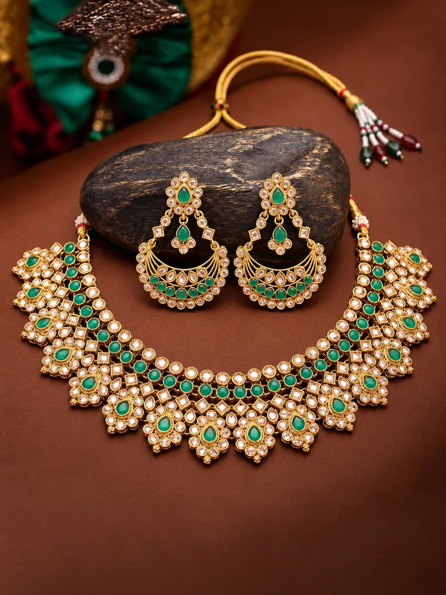 Gold Plated Green Crystal Traditional Set