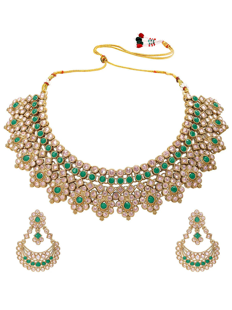 Gold Plated Green Crystal Traditional Set
