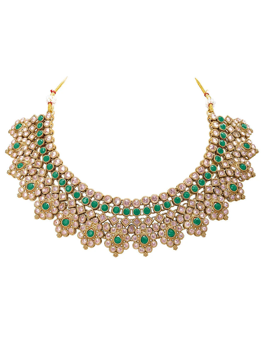Gold Plated Green Crystal Traditional Set