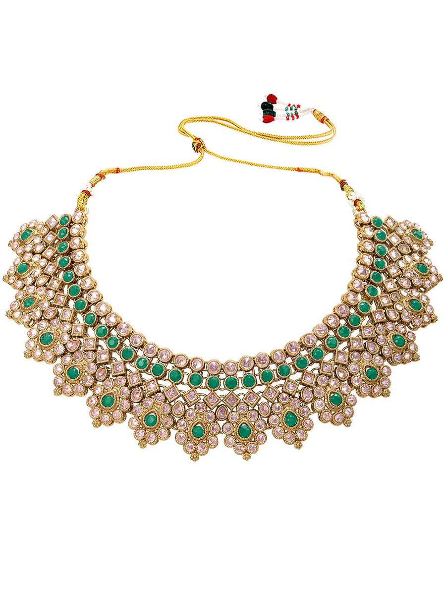 Gold Plated Green Crystal Traditional Set