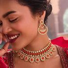 Gold Plated Ruby Kundan Statement Necklace