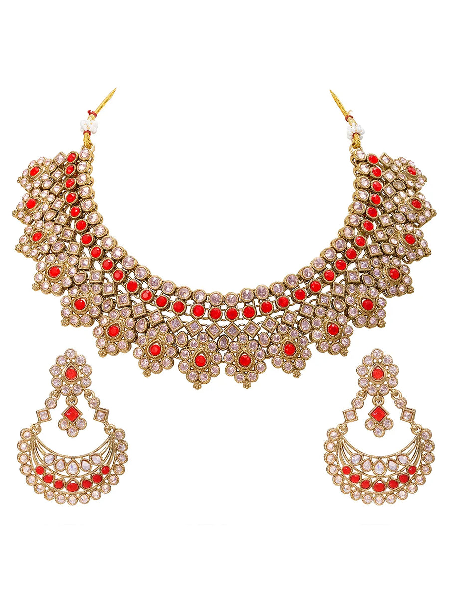 Gold Plated Ruby Kundan Statement Necklace