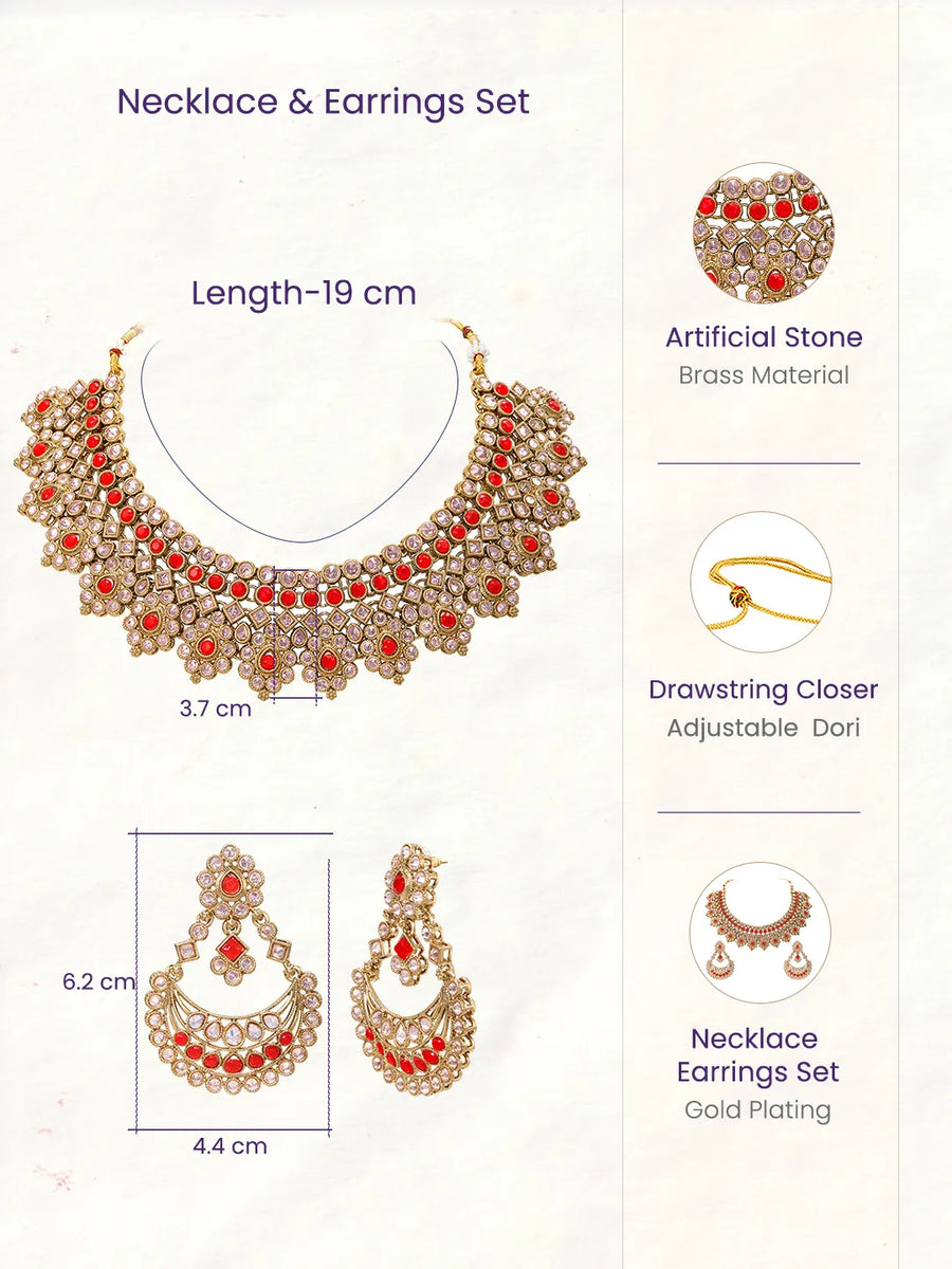 Gold Plated Ruby Kundan Statement Necklace