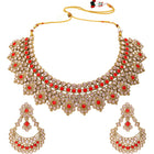 Gold Plated Ruby Kundan Statement Necklace