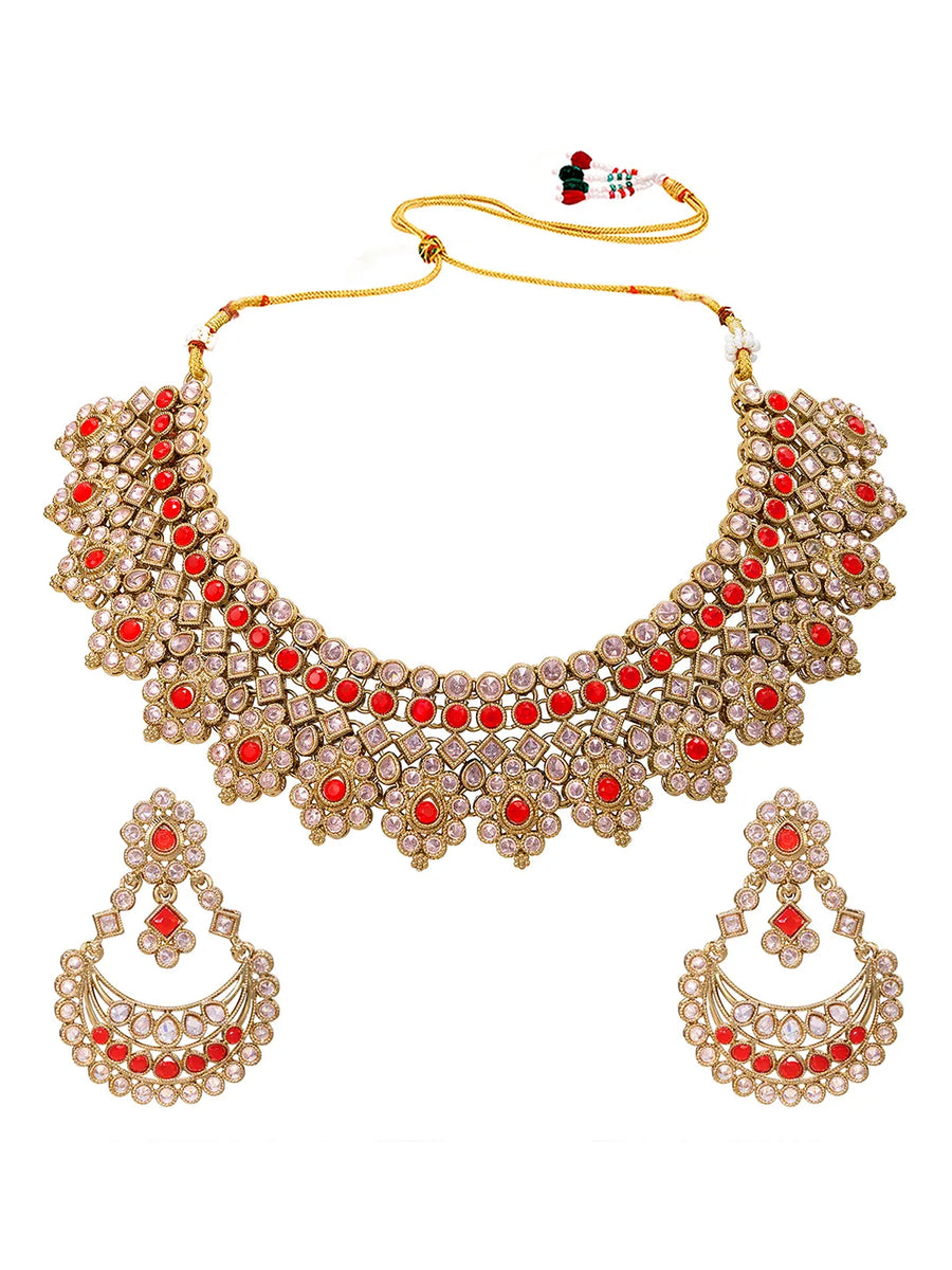 Gold Plated Ruby Kundan Statement Necklace