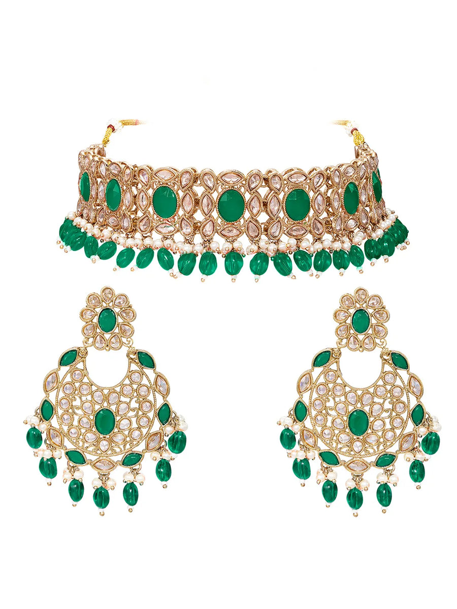 Gold Plated Green Kundan Dynasty Choker