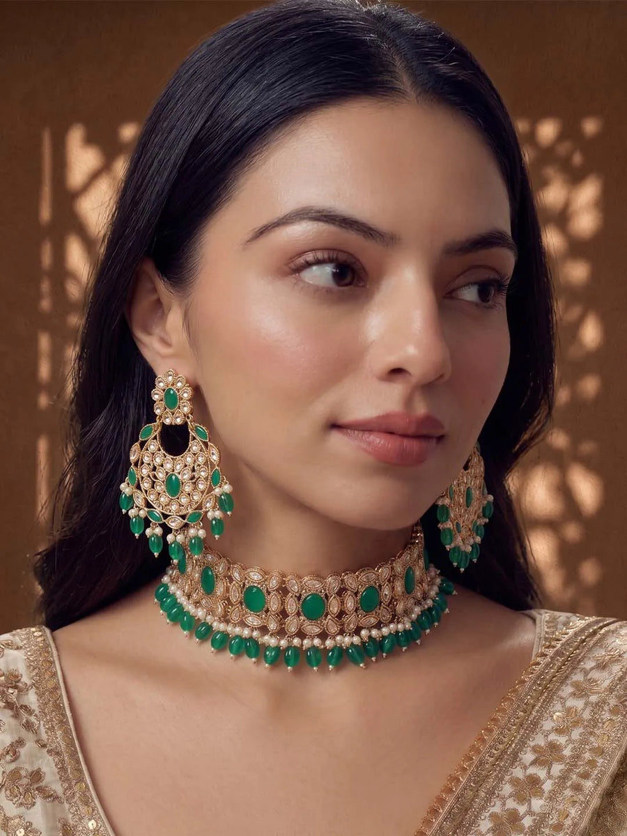 Gold Plated Green Kundan Dynasty Choker