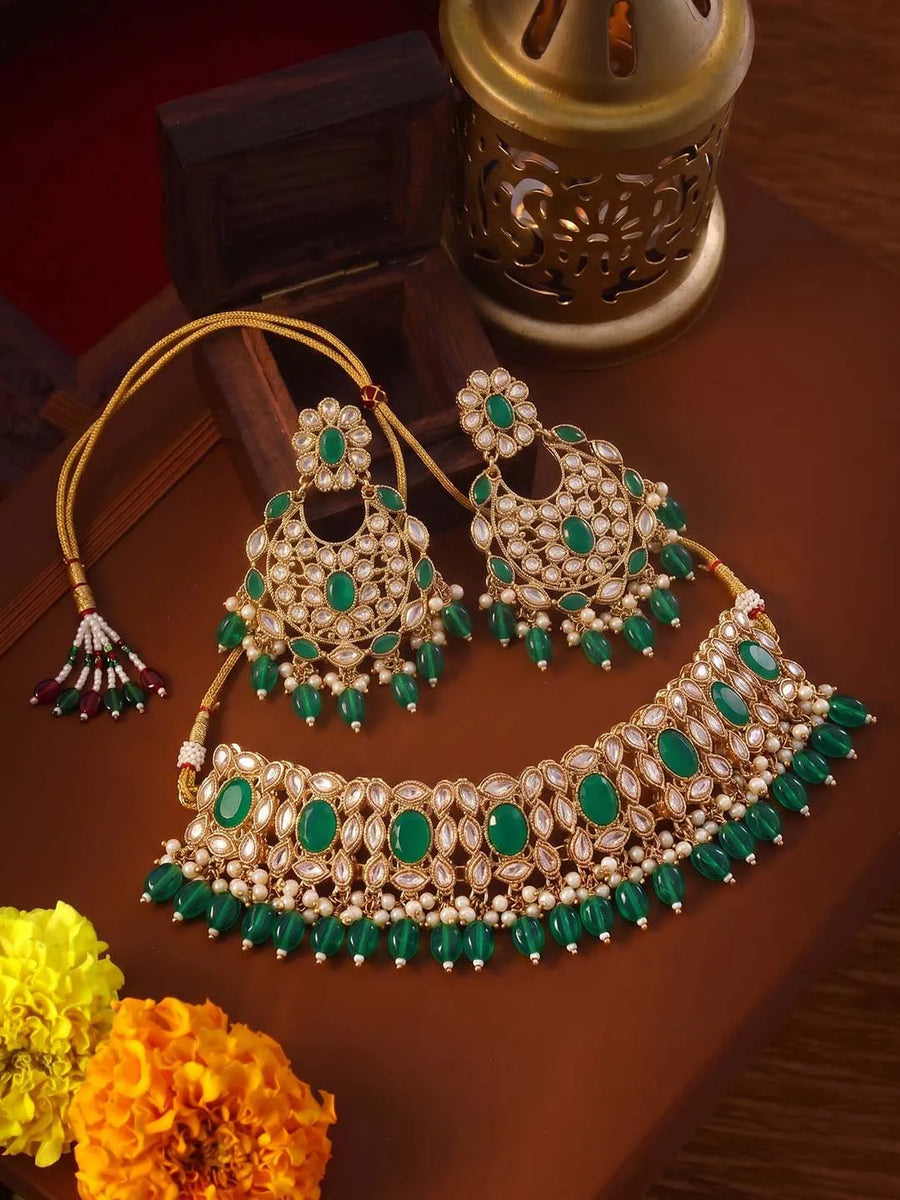 Gold Plated Green Kundan Dynasty Choker