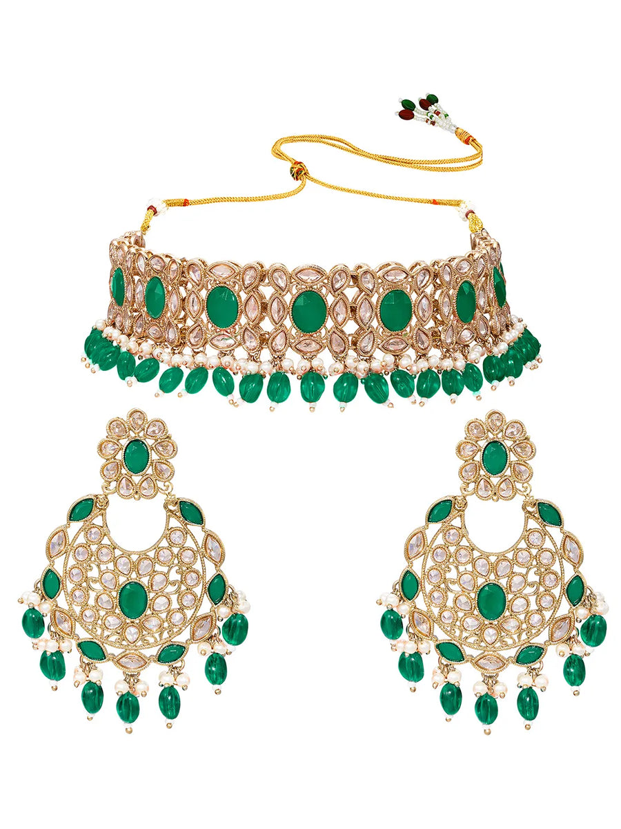 Gold Plated Green Kundan Dynasty Choker