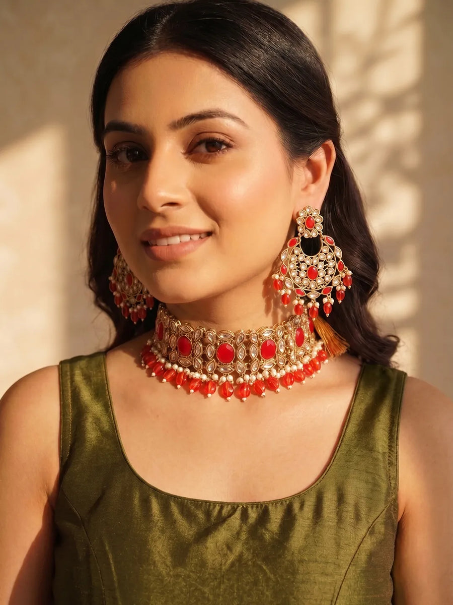 Gold Plated Kundan Pearl Wedding Choker