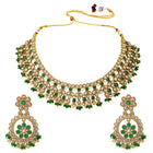 Gold Plated Green Kundan Bridal Necklace Set