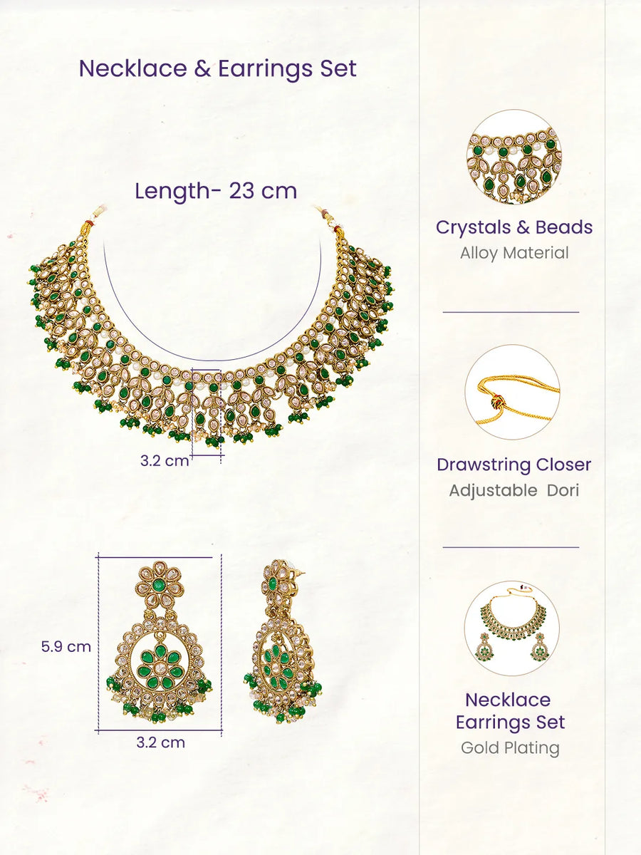 Gold Plated Green Kundan Bridal Necklace Set