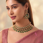 Gold Plated Green Kundan Bridal Necklace Set