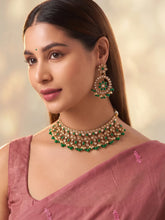 Gold Plated Green Kundan Bridal Necklace Set