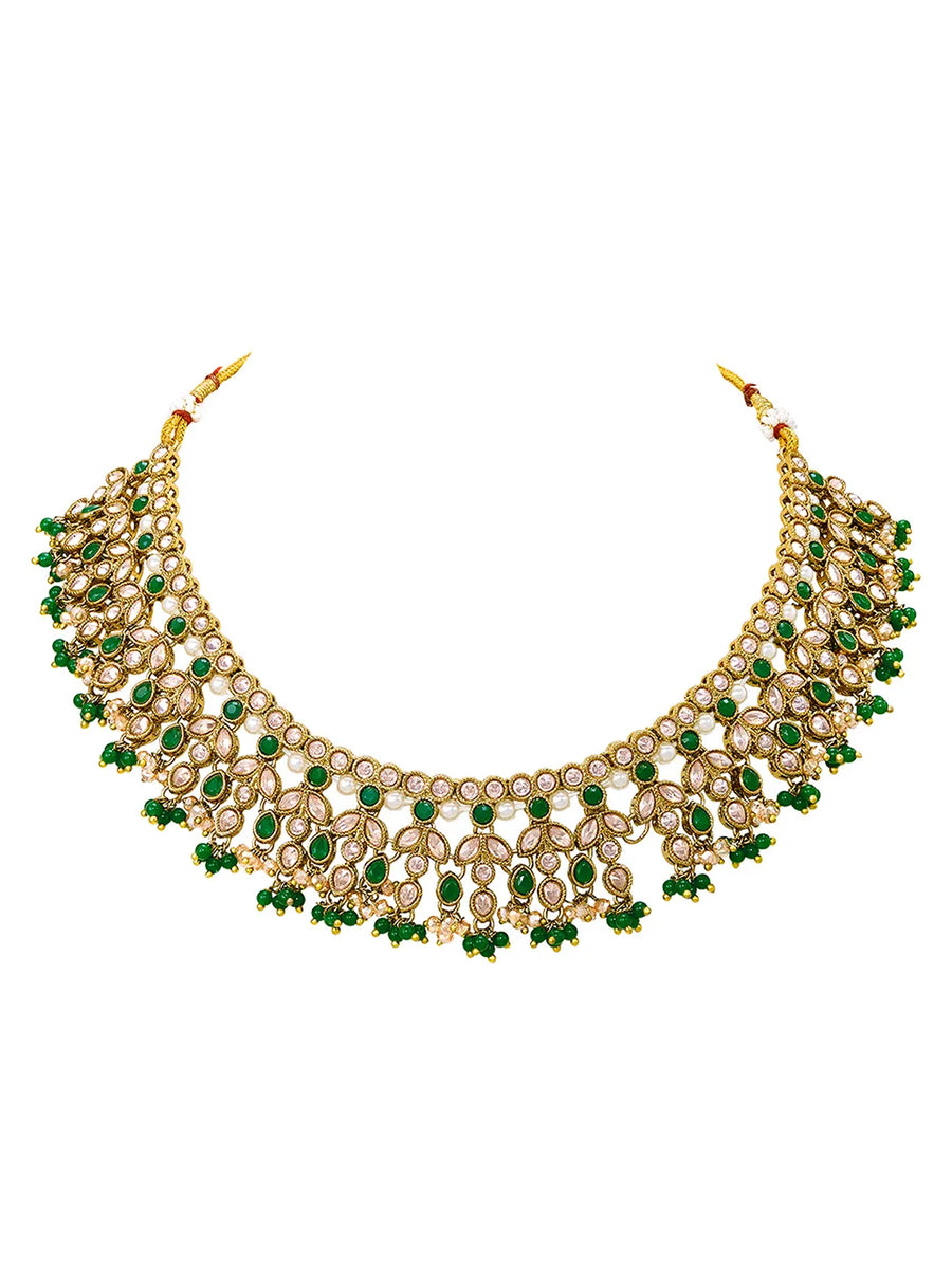 Gold Plated Green Kundan Bridal Necklace Set