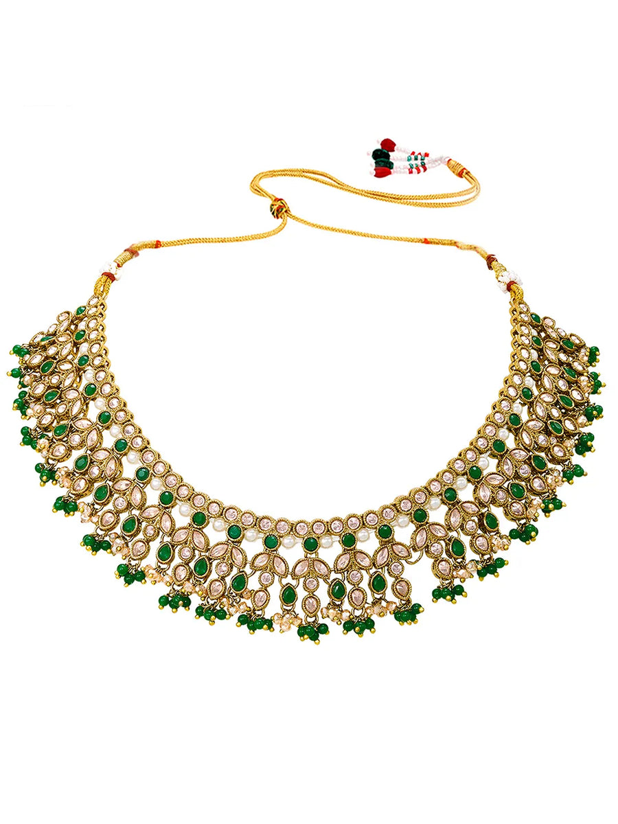 Gold Plated Green Kundan Bridal Necklace Set