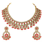 Gold Plated Red Kundan Bridal Necklace Set