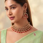 Gold Plated Red Kundan Bridal Necklace Set
