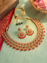 Gold Plated Red Kundan Bridal Necklace Set