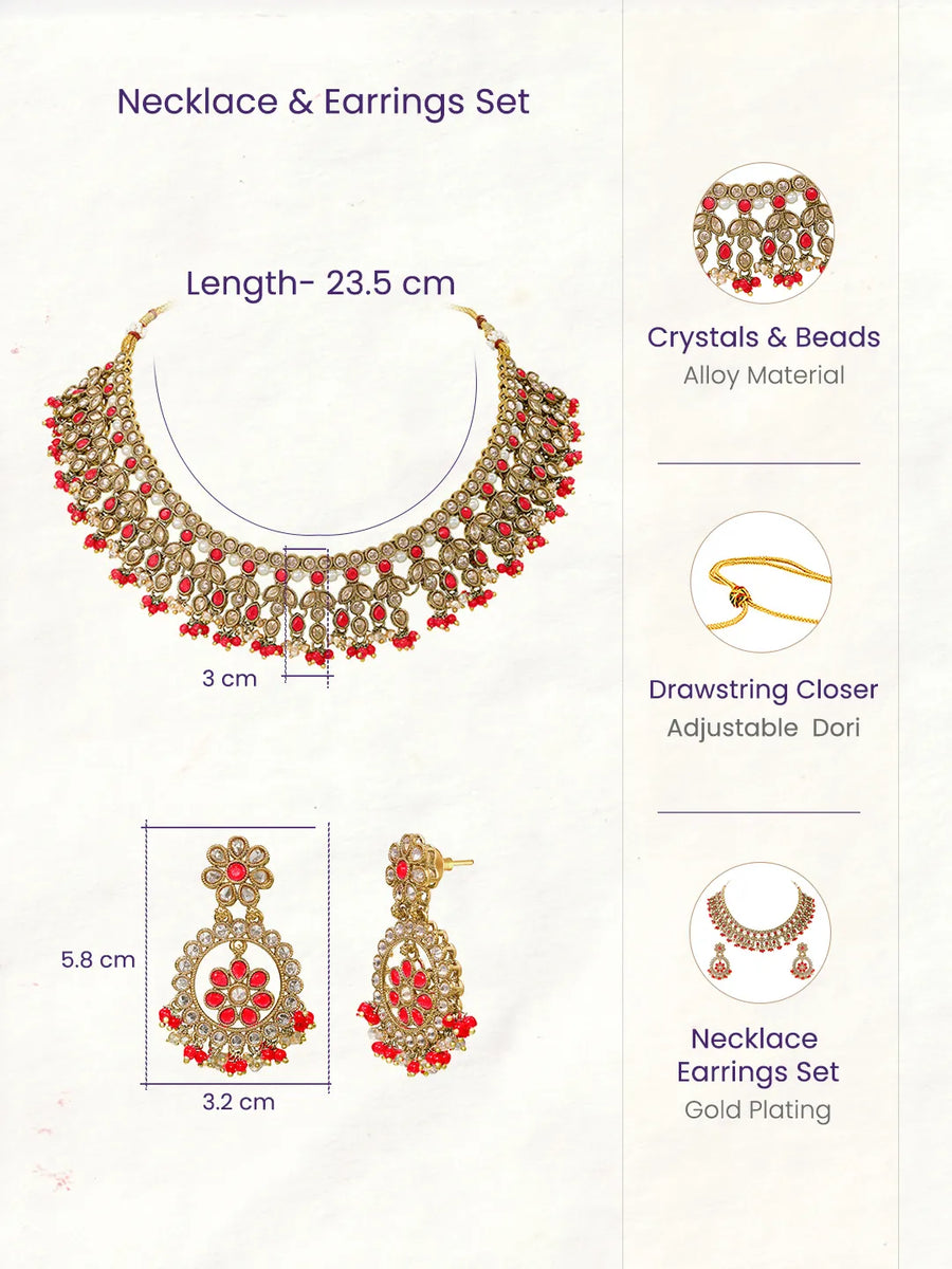 Gold Plated Red Kundan Bridal Necklace Set
