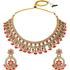 Gold Plated Red Kundan Bridal Necklace Set